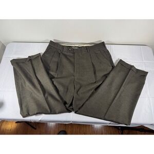 Principe Mens 36 Wool Cashmere Pleated Cuffed Dress Pants Olive Green Italy